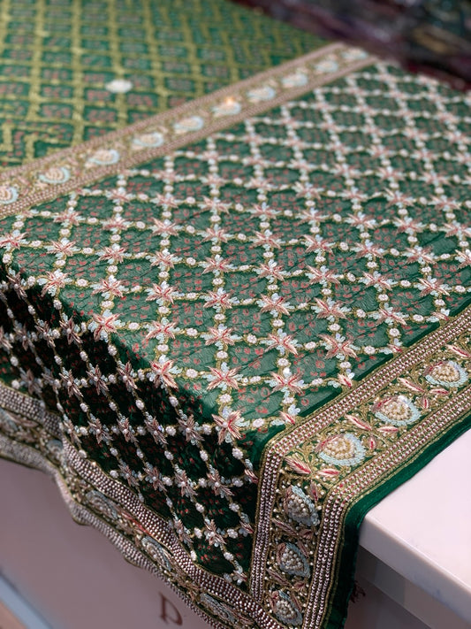 Bottle Green Pure Bandhej x Hand Embroidery