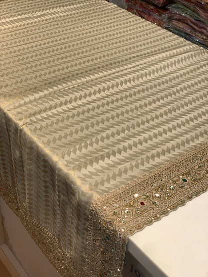 Beige Tissue Silk x Hand Embroidery