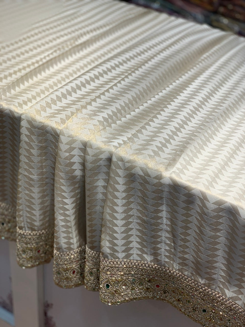 Beige Tissue Silk x Hand Embroidery