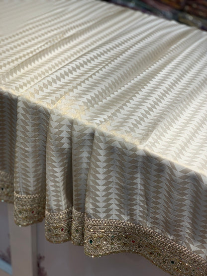 Beige Tissue Silk x Hand Embroidery