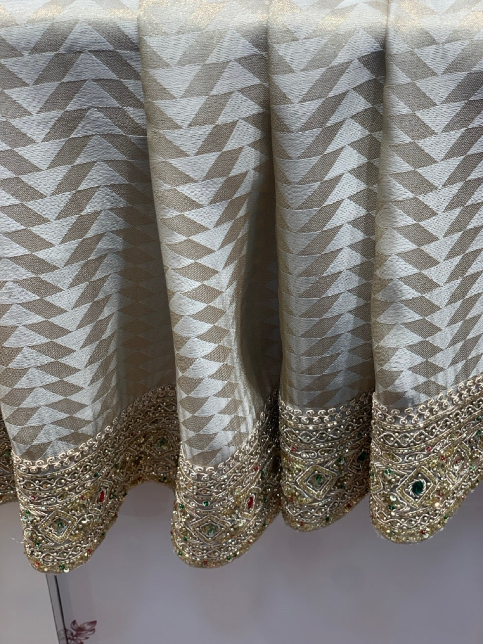 Beige Tissue Silk x Hand Embroidery
