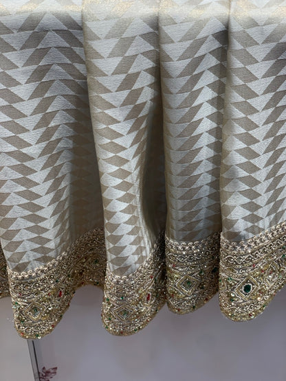 Beige Tissue Silk x Hand Embroidery