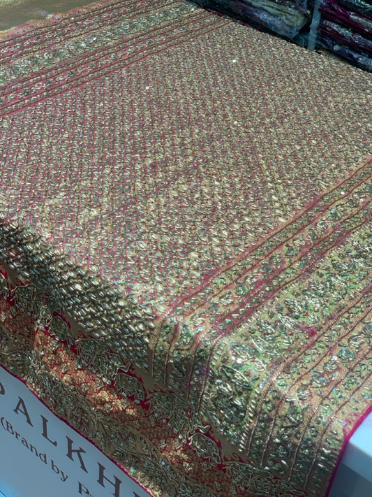 Gold And Beautiful Rani Pink Pallu In Kanjivaram x Hand Embroidery