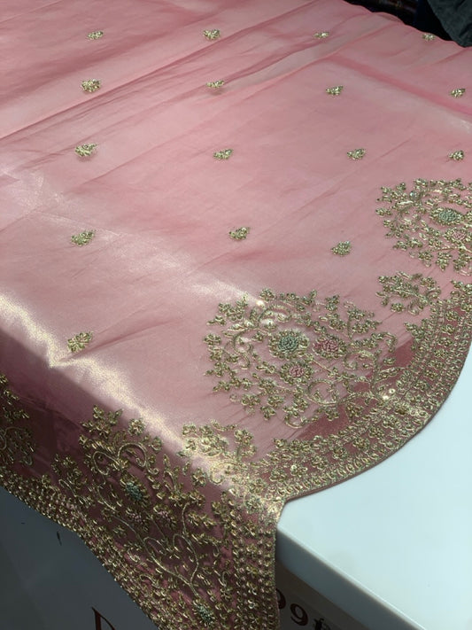 Onion Pink Tissue Silk x Hand Embroidery