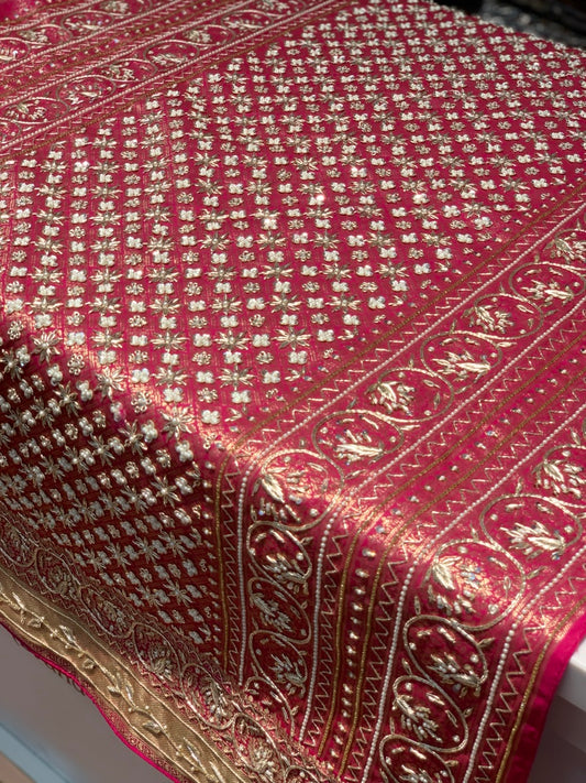 Rani Pink Kanjivaram x Hand Embroidery