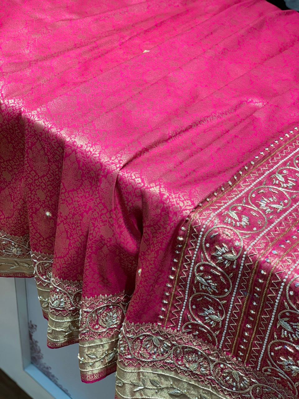 Rani Pink Kanjivaram x Hand Embroidery
