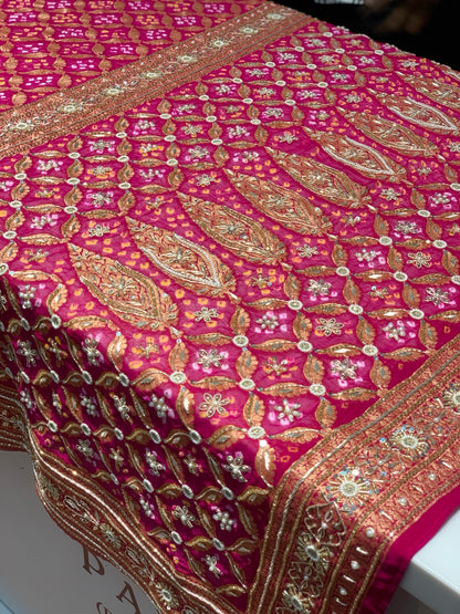Rani Pink Bandhej x Hand Embroidery