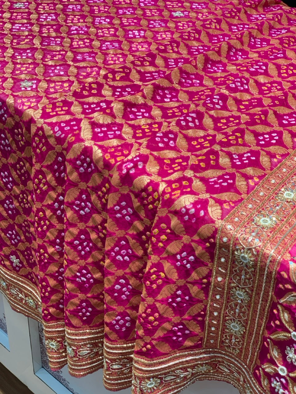 Rani Pink Bandhej x Hand Embroidery