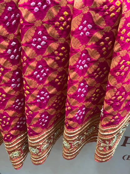 Rani Pink Bandhej x Hand Embroidery