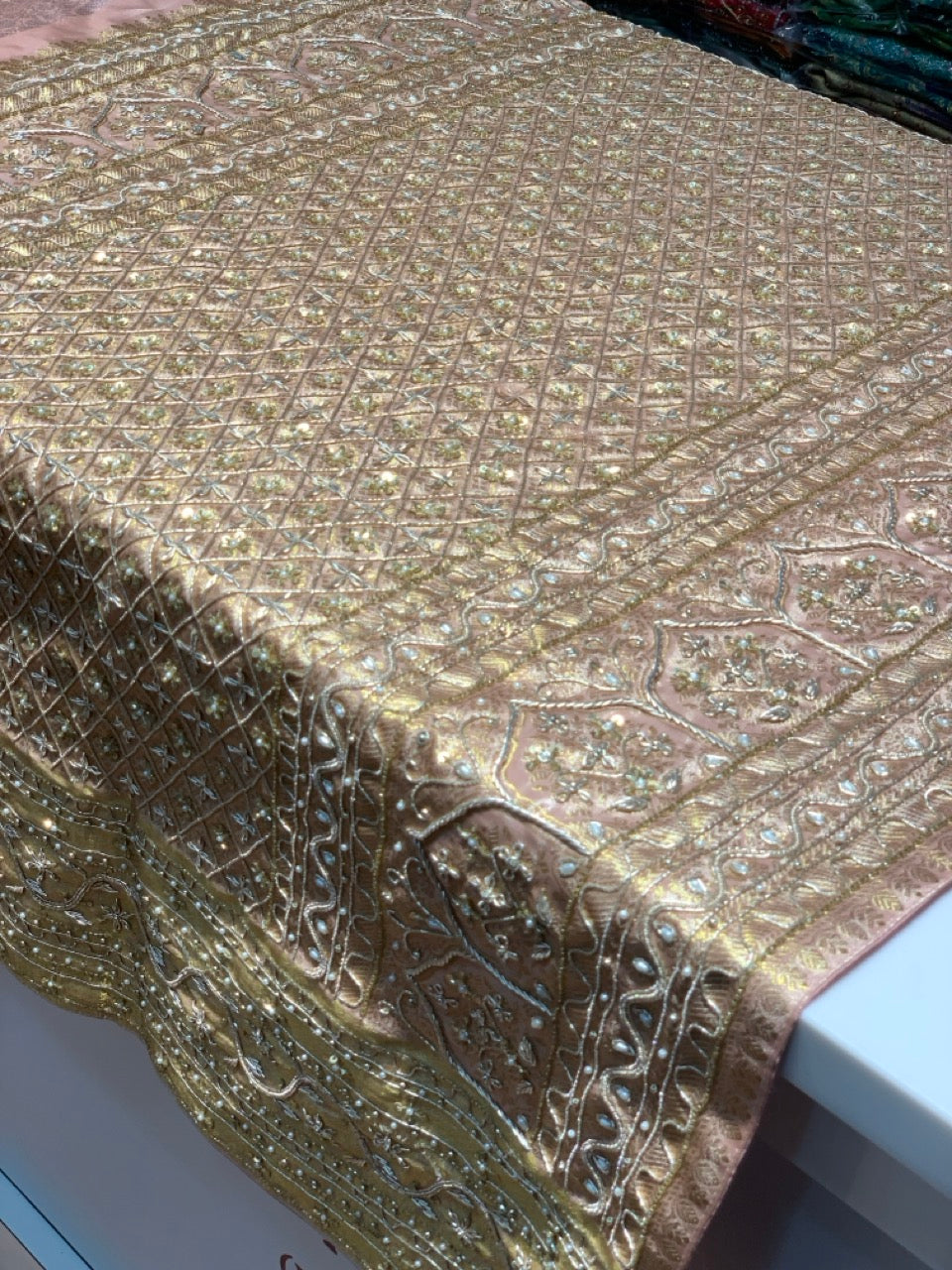 Gold Tissue Kanjivaram x Hand Embroidery