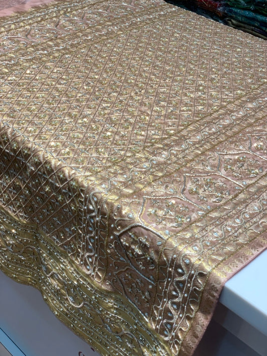 Gold Tissue Kanjivaram x Hand Embroidery