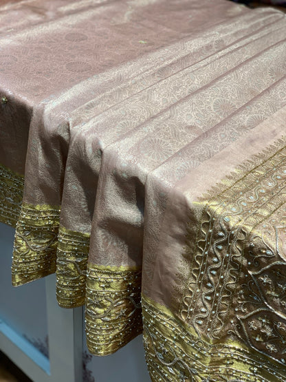 Gold Tissue Kanjivaram x Hand Embroidery