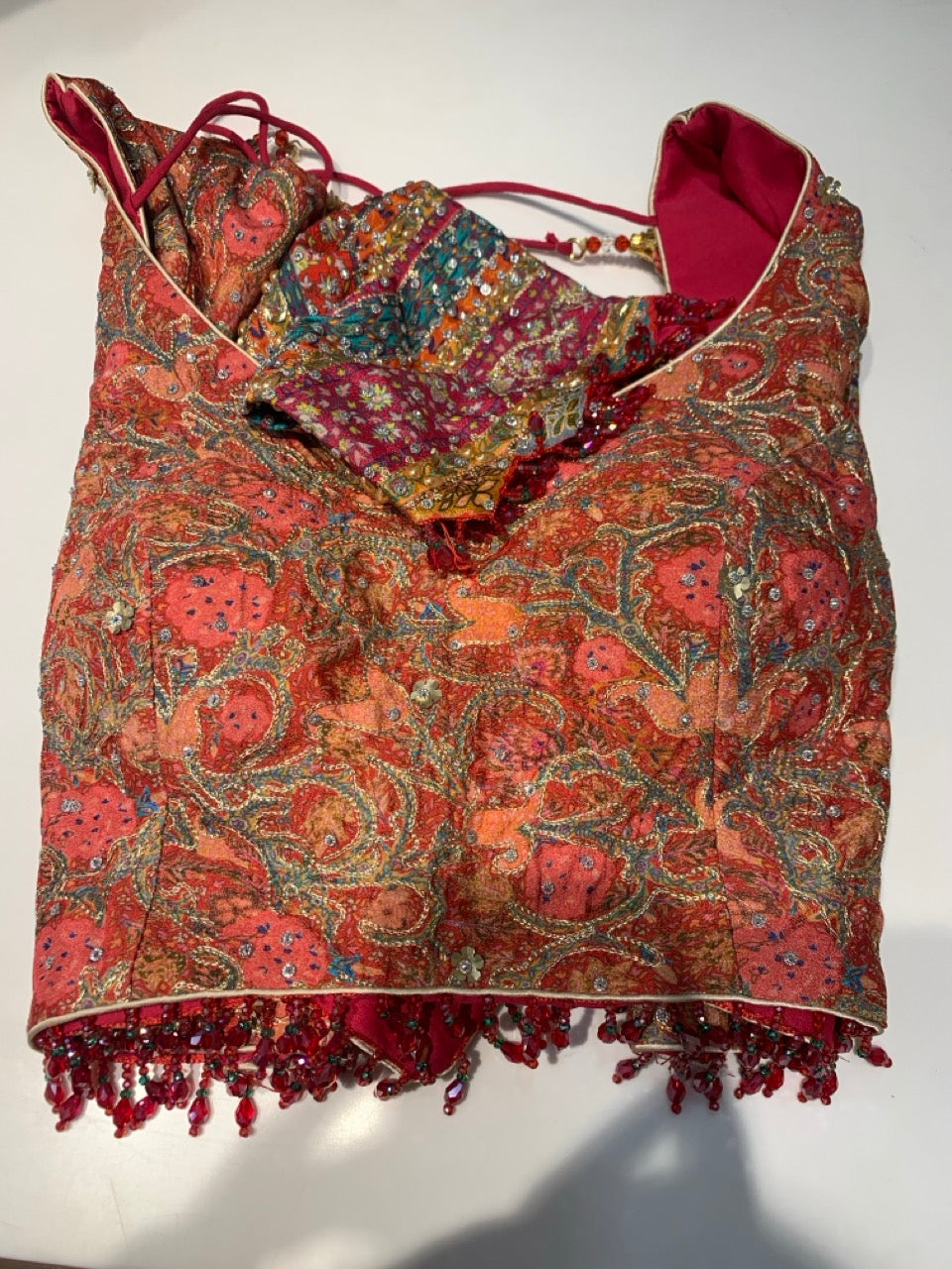Pink Ready Blouse Crepe Saree x Fancy Hand Embroidery