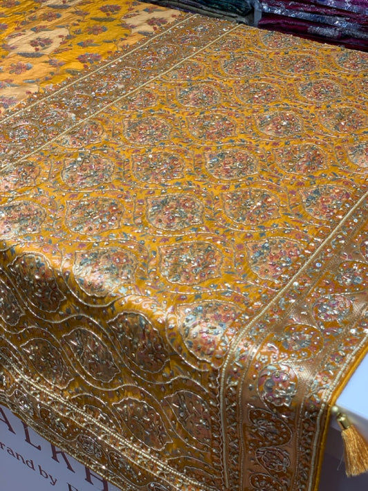 Mustard Yellow Gajji Silk x Hand Embroidery