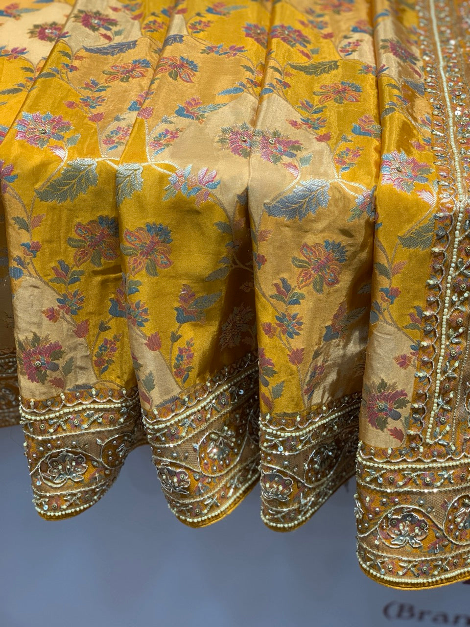 Mustard Yellow Gajji Silk x Hand Embroidery