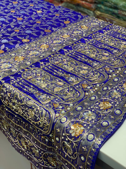 Royal Blue Banarasi Jaal x Hand Embroidery