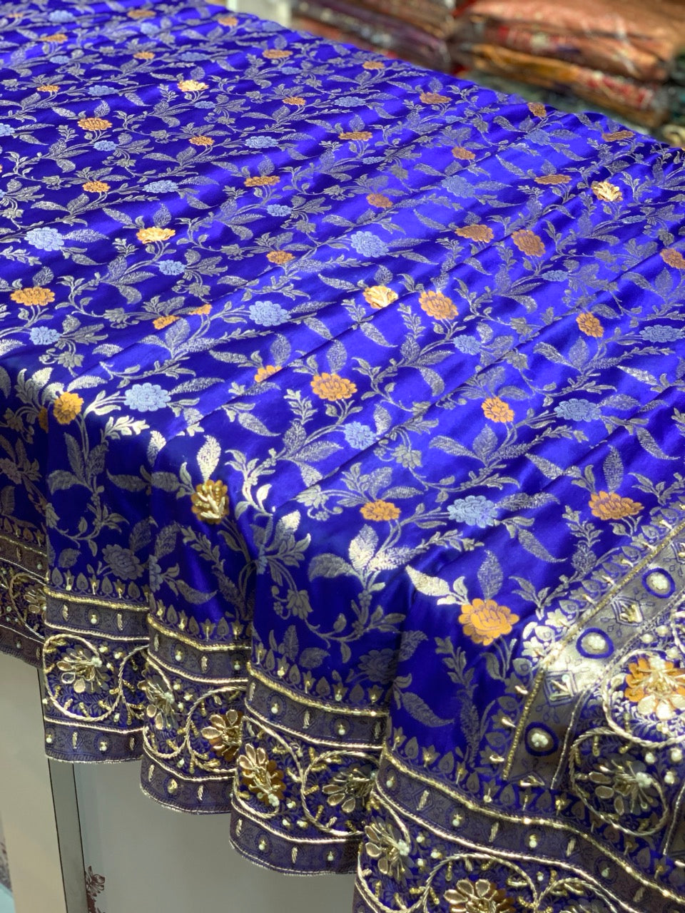 Royal Blue Banarasi Jaal x Hand Embroidery