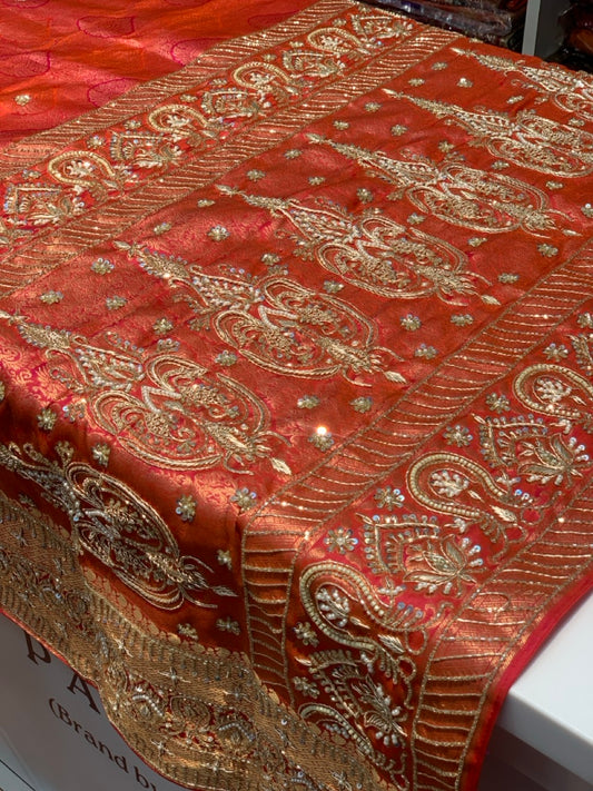 Red Pure Kanjivaram x Hand Embroidery
