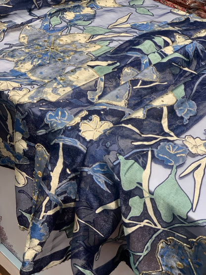 Navy Blue Mahima Mahajan Inspired Brasso Saree x Hand Embroidery
