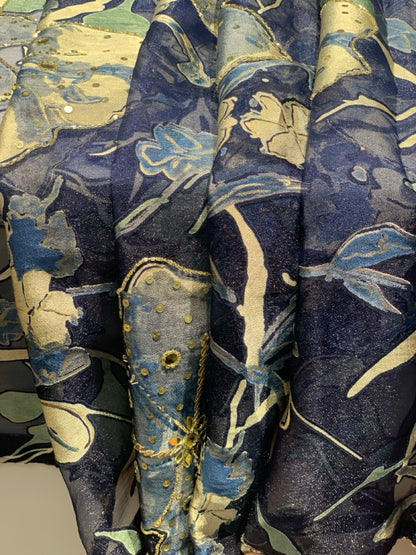 Navy Blue Mahima Mahajan Inspired Brasso Saree x Hand Embroidery