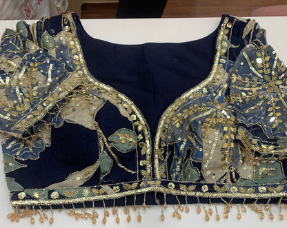 Navy Blue Mahima Mahajan Inspired Brasso Saree x Hand Embroidery