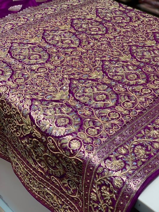 Purple Banarasi Mashru x Hand Embroidery
