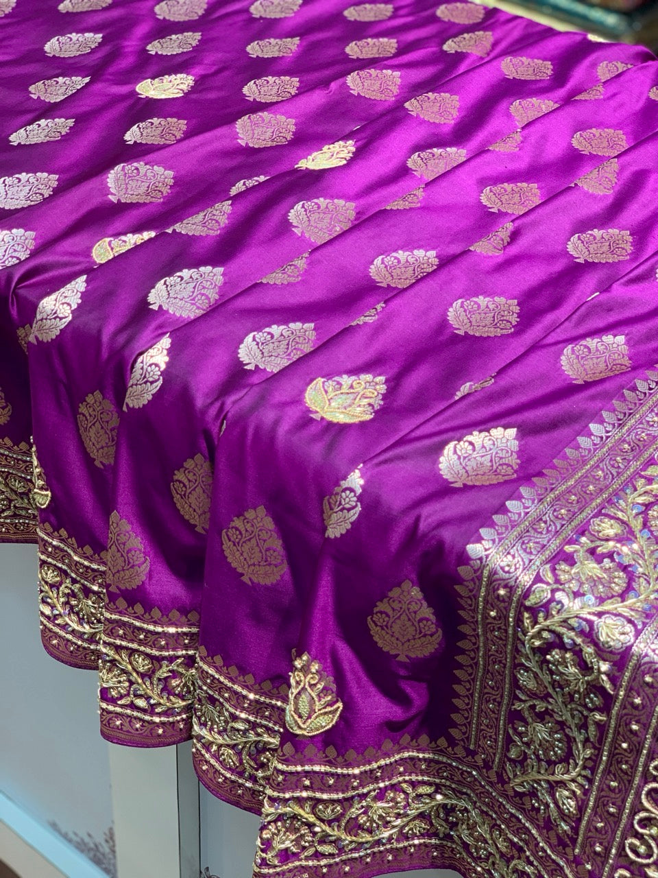 Purple Banarasi Mashru x Hand Embroidery