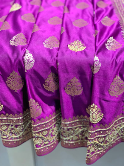 Purple Banarasi Mashru x Hand Embroidery