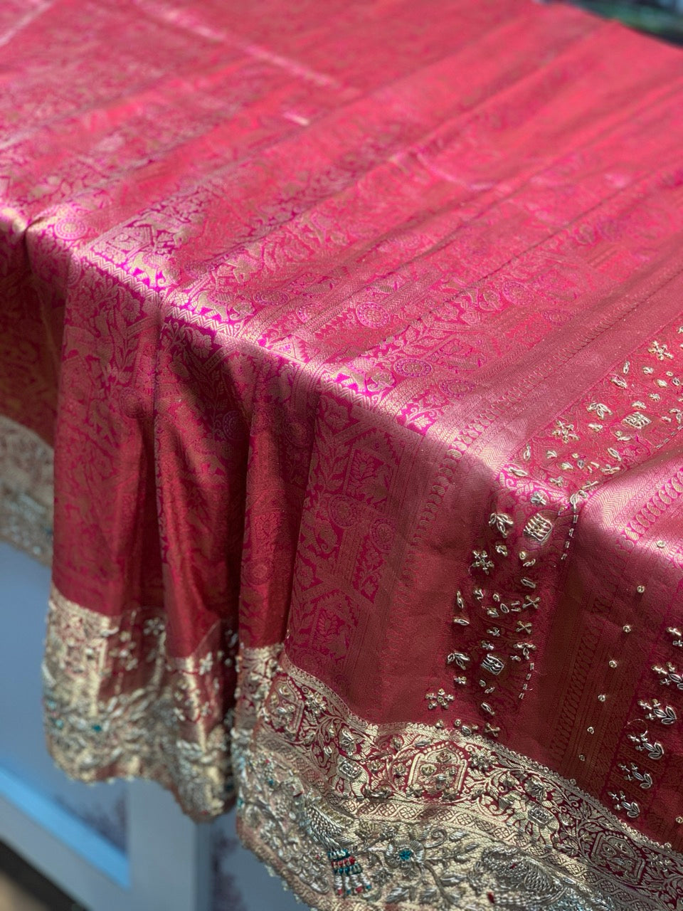 Rani Pink Pure Kanjivaram x Hand Embroidery