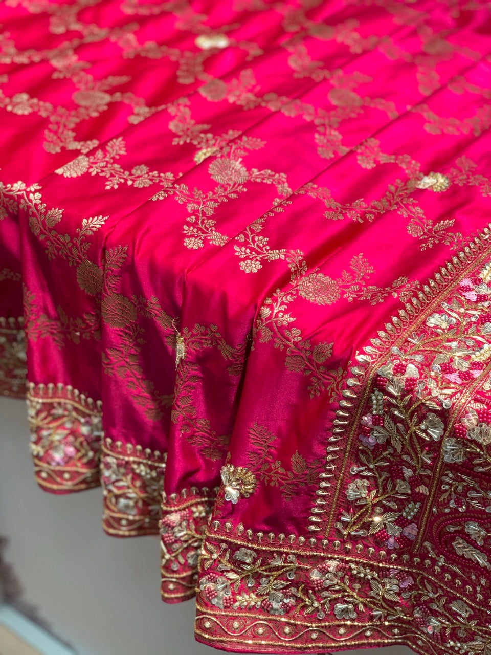 Pink Banarasi Mashru x Hand Embroidery
