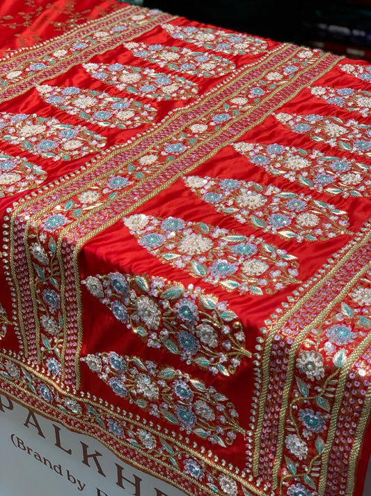 Red Banarasi Jaal x Hand Embroidery