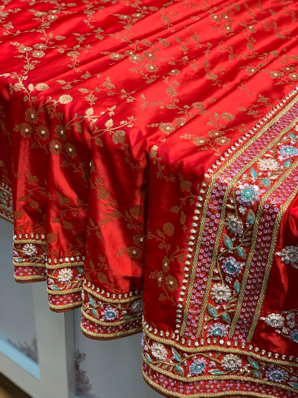 Red Banarasi Jaal x Hand Embroidery