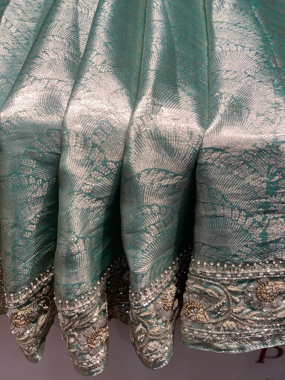 Aqua Blue Tissue Kanjivaram x Hand Embroidery