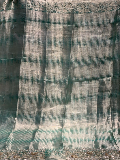 Aqua Blue Tissue Kanjivaram x Hand Embroidery