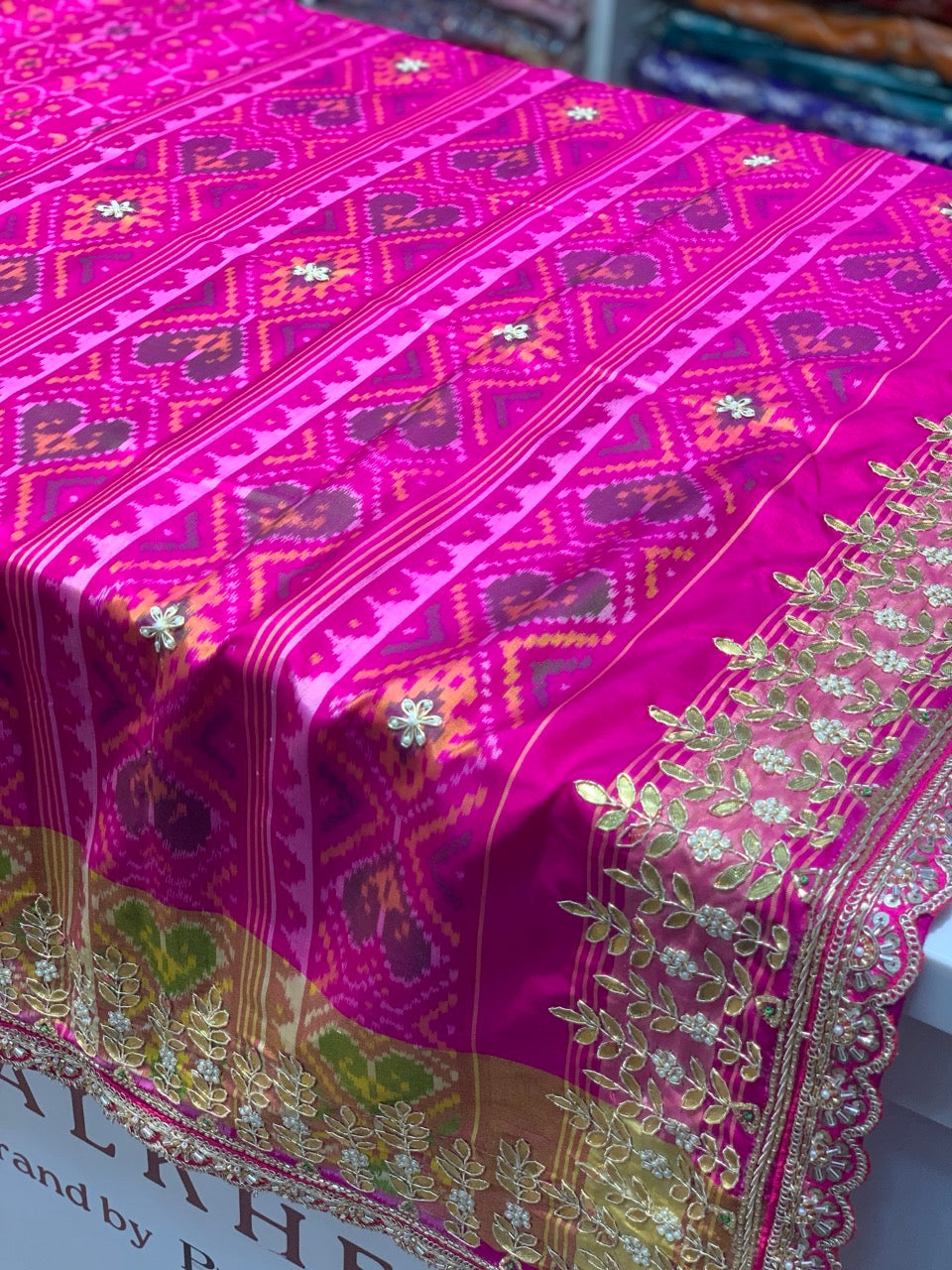 Rani Pink Rajkoti Patola x Hand Embroidery