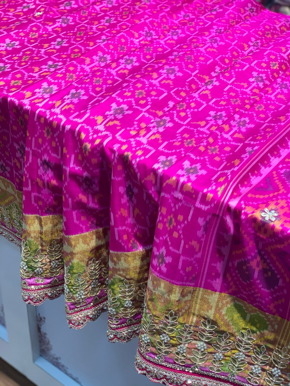Rani Pink Rajkoti Patola x Hand Embroidery