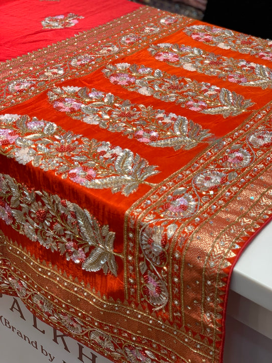 Rust And Red Dola Silk x Hand Embroidery