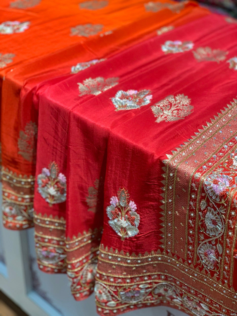 Rust And Red Dola Silk x Hand Embroidery