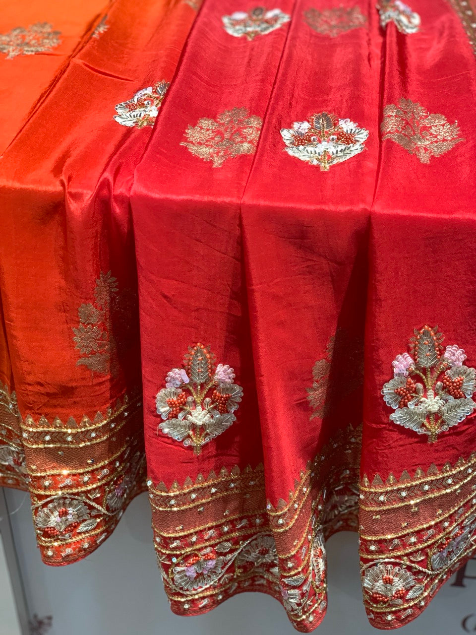 Rust And Red Dola Silk x Hand Embroidery