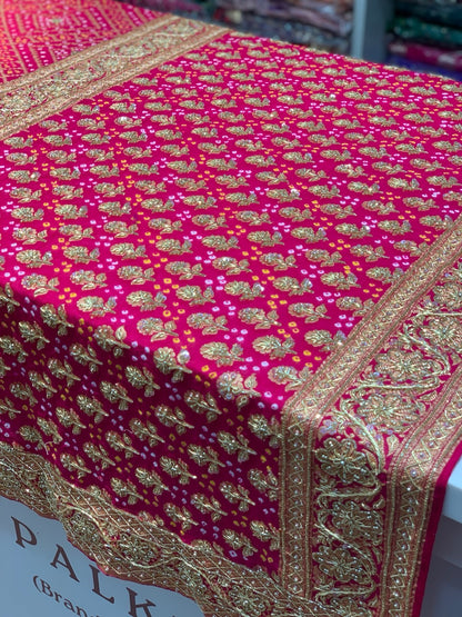 Pink Bandhej x Hand Embroidery