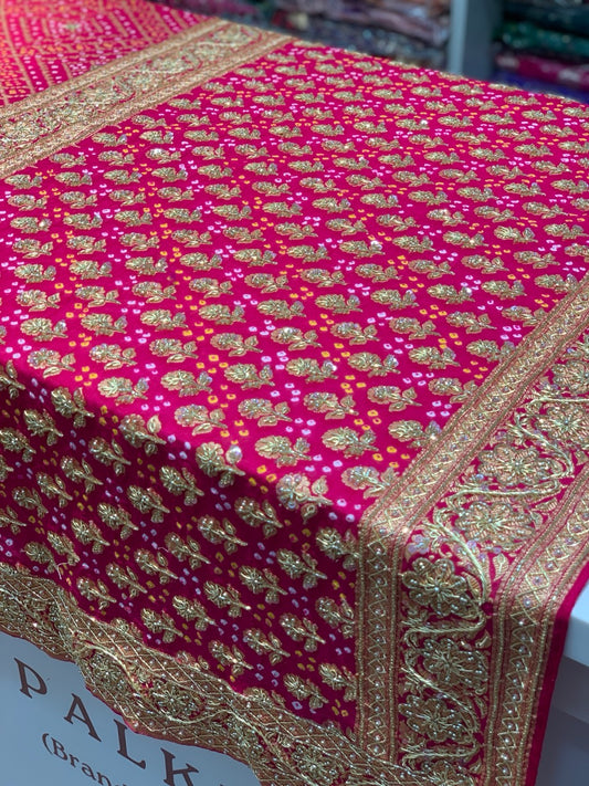 Pink Bandhej x Hand Embroidery