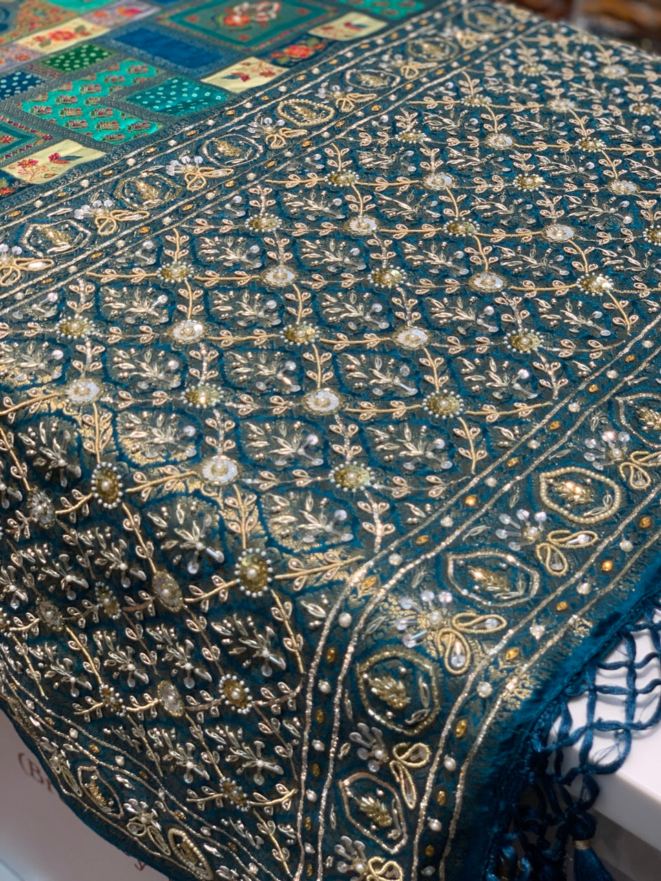 Rama Green Gajji Silk Rangkat x Hand Embroidery