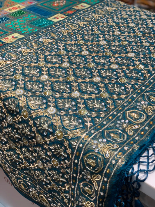 Rama Green Gajji Silk Rangkat x Hand Embroidery