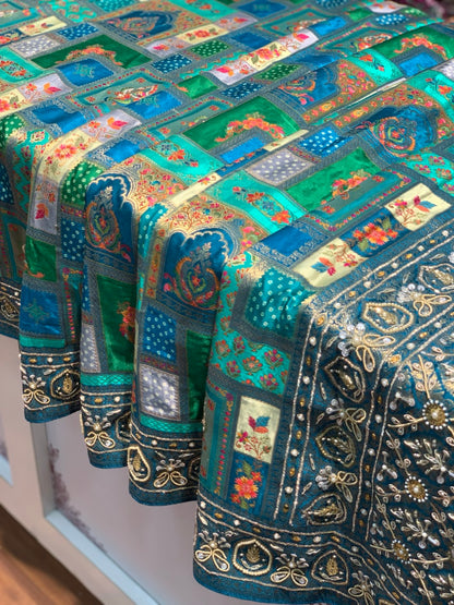 Rama Green Gajji Silk Rangkat x Hand Embroidery