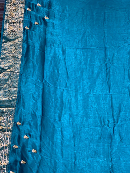 Rama Green Gajji Silk Rangkat x Hand Embroidery