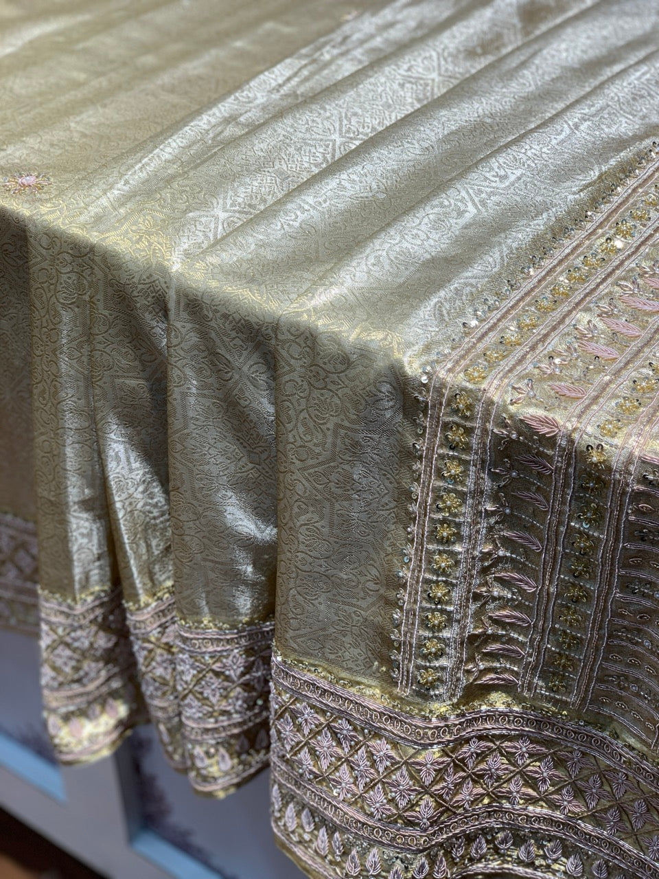 Gold Pure Kanjivaram x Hand Embroidery