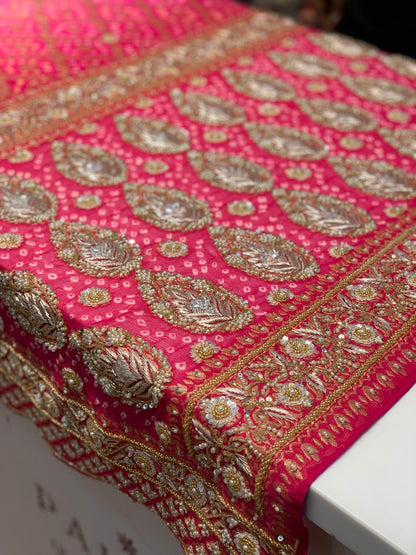 Shaded Pink Bandhej x Hand Embroidery