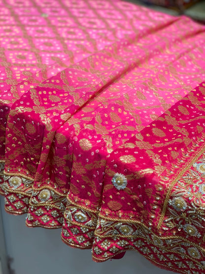 Shaded Pink Bandhej x Hand Embroidery