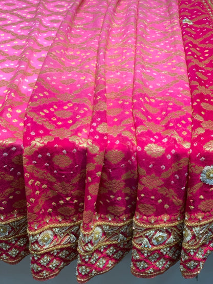 Shaded Pink Bandhej x Hand Embroidery