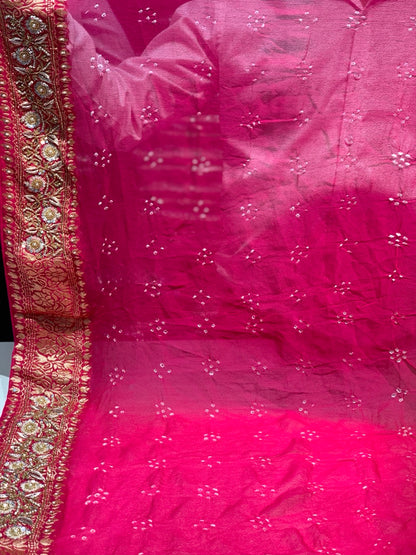 Shaded Pink Bandhej x Hand Embroidery